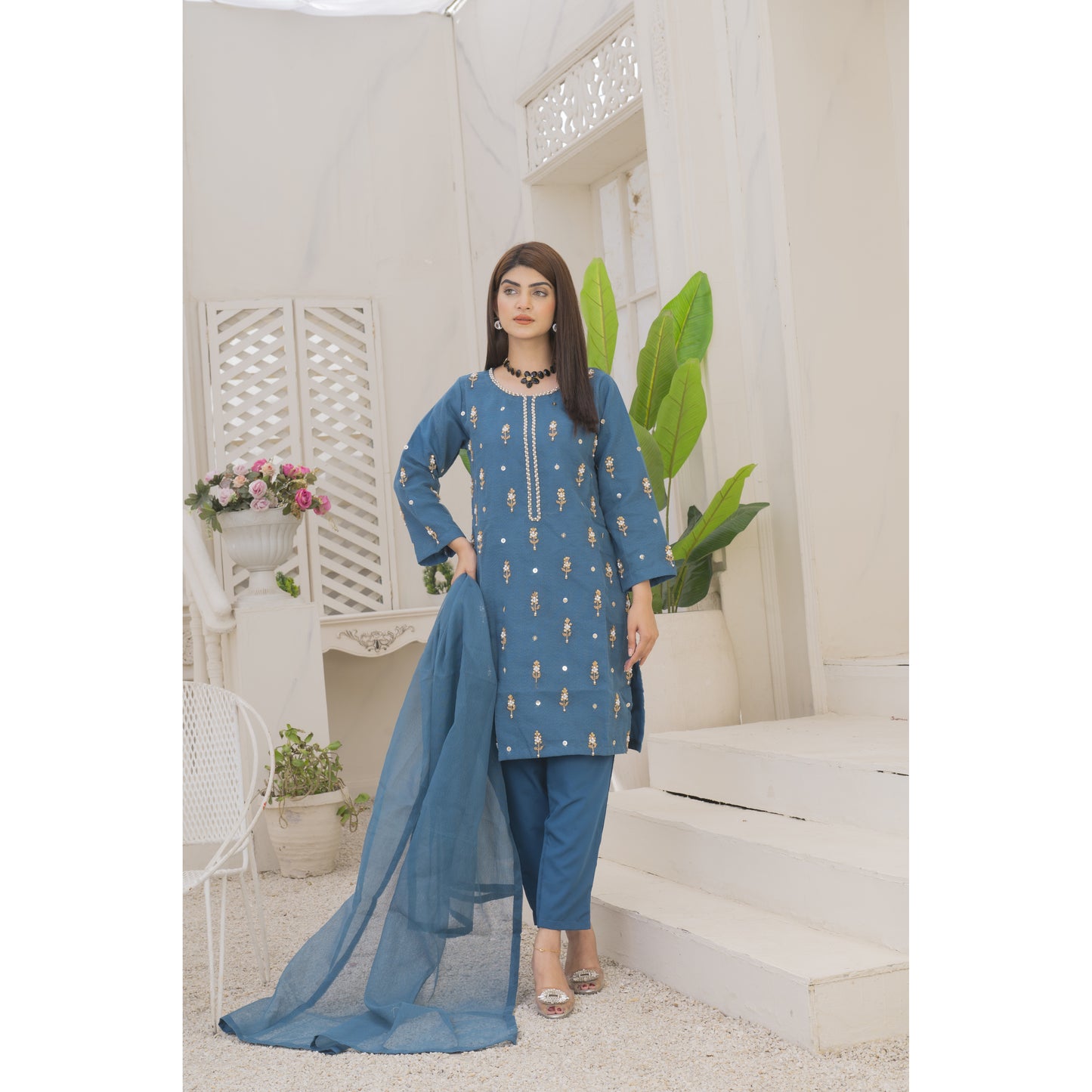 Handmade Neckline Stitched 3-pc