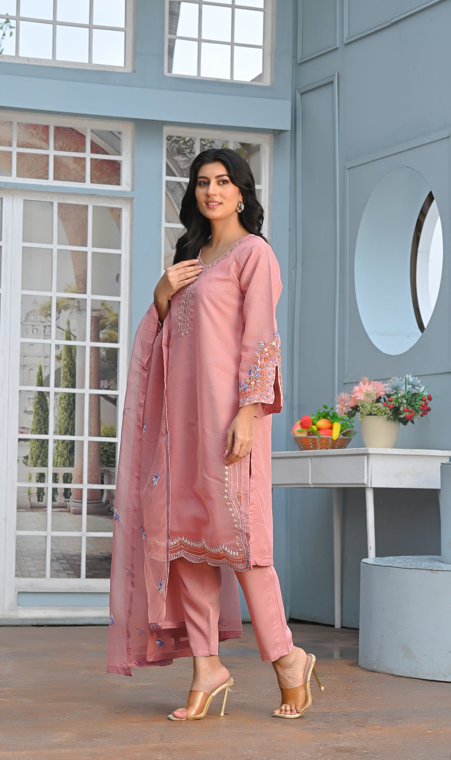 Multi Embroidery Stitched 3-pc